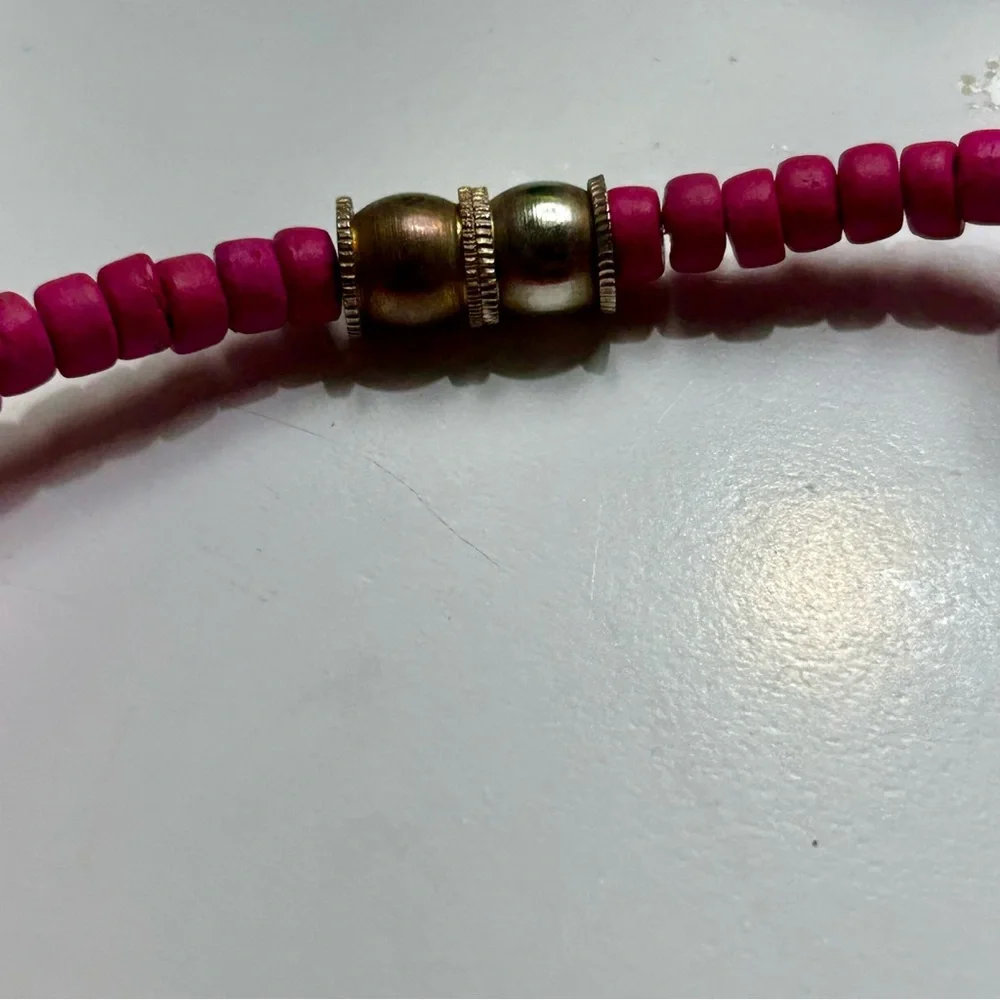 Chic Pink Orange Yellow Beaded Necklace Wooden Round and Flat Party Vacation - Picture 2 of 4
